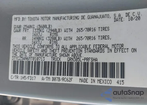 2021 Toyota Tacoma Trd Off-Road from USA, damaged, VIN 3TYCZ5AN6MT010713